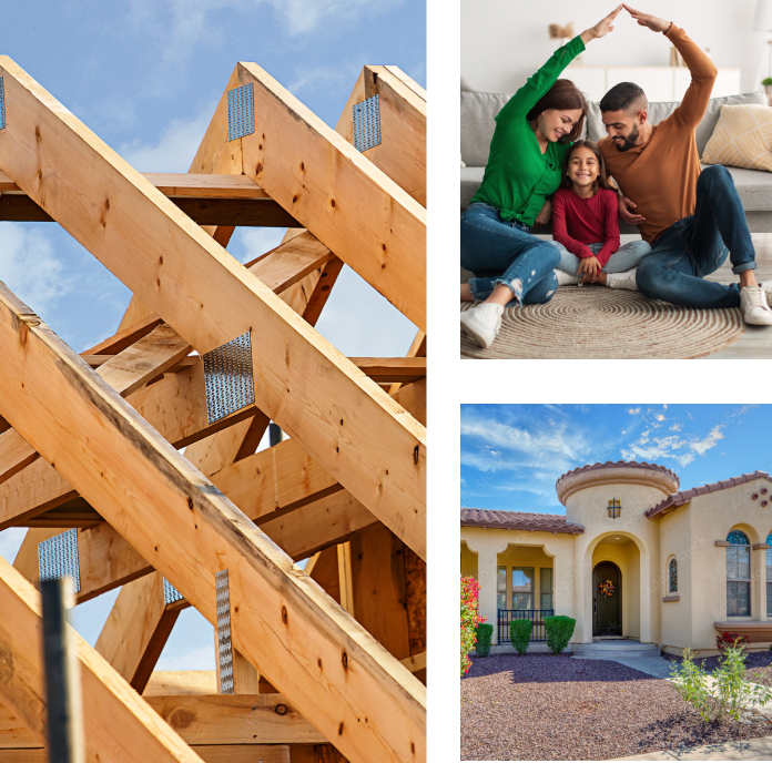 Arizona roof under construction, family sitting together, Arizona home